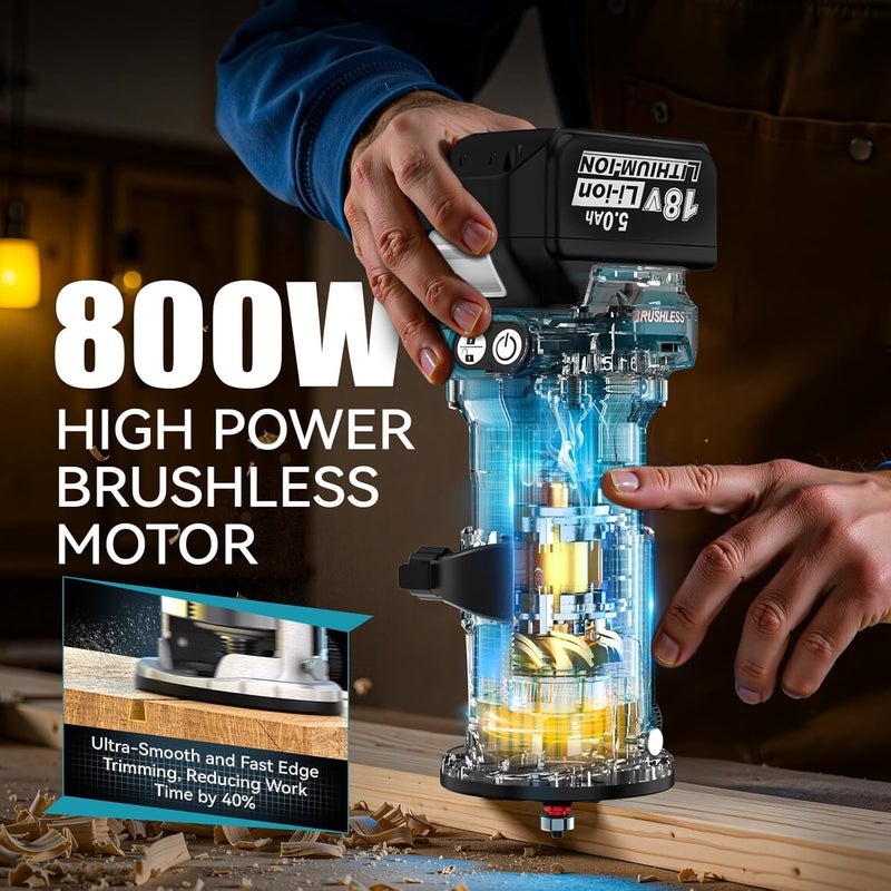 MtiolHig Cordless Compact Router Compatible with Makita 18V Battery, With 1 x 5.0Ah Rechargeable Battery, 6 Pcs Router Bits for Woodworking, 6 Variable Speeds Router With Trim Bits - Image 4